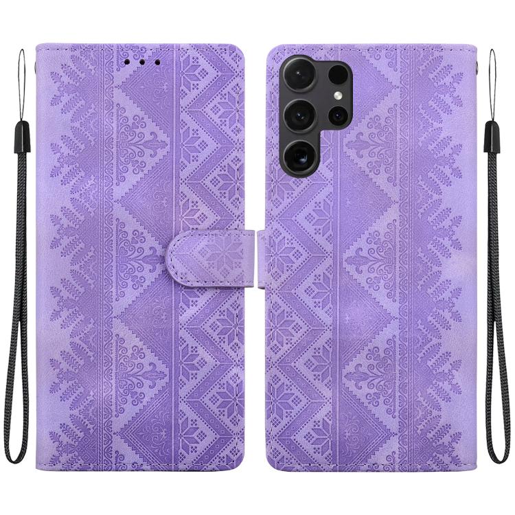 Custodia per telefono in ecopelle con motivo etnico in rilievo, For Galaxy S25 Ultra 5G, For Galaxy S24 FE 5G, For Galaxy S24 Ultra 5G, For Galaxy S24+ 5G