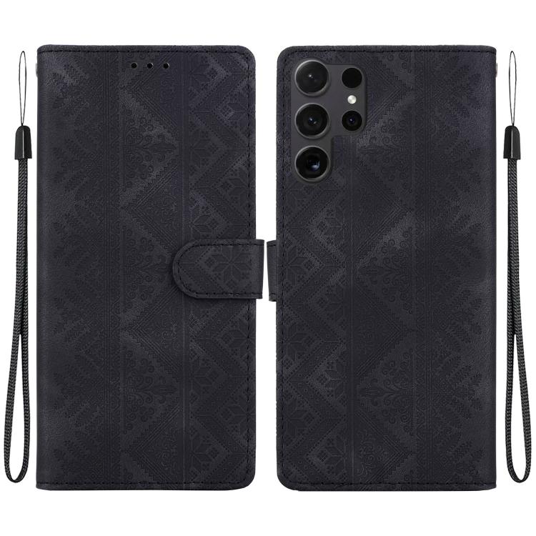 Custodia per telefono in ecopelle con motivo etnico in rilievo, For Galaxy S25 Ultra 5G, For Galaxy S24 FE 5G, For Galaxy S24 Ultra 5G, For Galaxy S24+ 5G