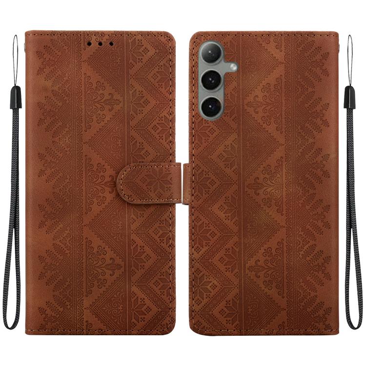 Custodia per telefono in ecopelle con motivo etnico in rilievo, For Galaxy S25 Ultra 5G, For Galaxy S24 FE 5G, For Galaxy S24 Ultra 5G, For Galaxy S24+ 5G