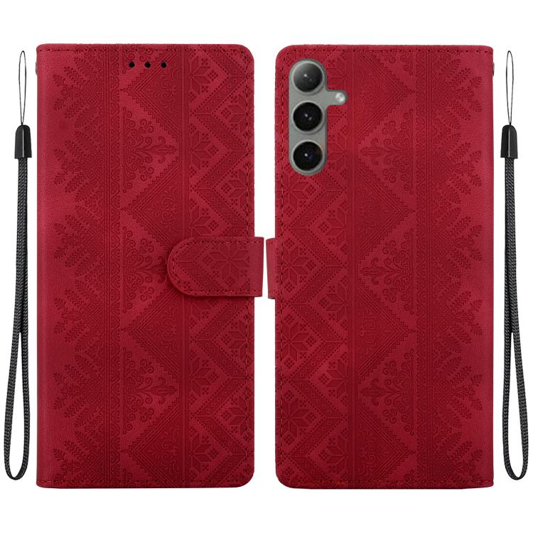 Custodia per telefono in ecopelle con motivo etnico in rilievo, For Galaxy S25 Ultra 5G, For Galaxy S24 FE 5G, For Galaxy S24 Ultra 5G, For Galaxy S24+ 5G