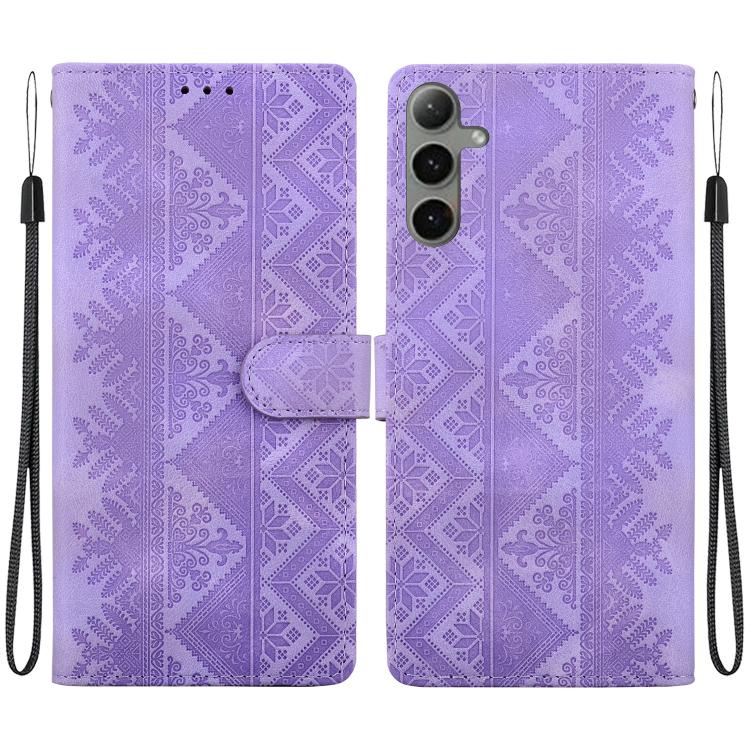 Custodia per telefono in ecopelle con motivo etnico in rilievo, For Galaxy S25 Ultra 5G, For Galaxy S24 FE 5G, For Galaxy S24 Ultra 5G, For Galaxy S24+ 5G