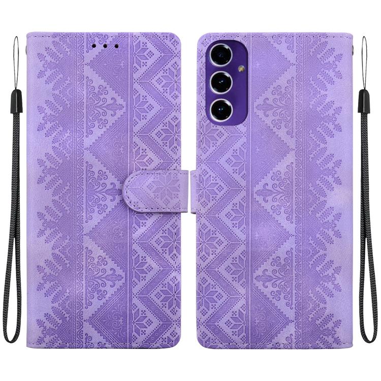Custodia per telefono in ecopelle con motivo etnico in rilievo, For Galaxy S25 Ultra 5G, For Galaxy S24 FE 5G, For Galaxy S24 Ultra 5G, For Galaxy S24+ 5G