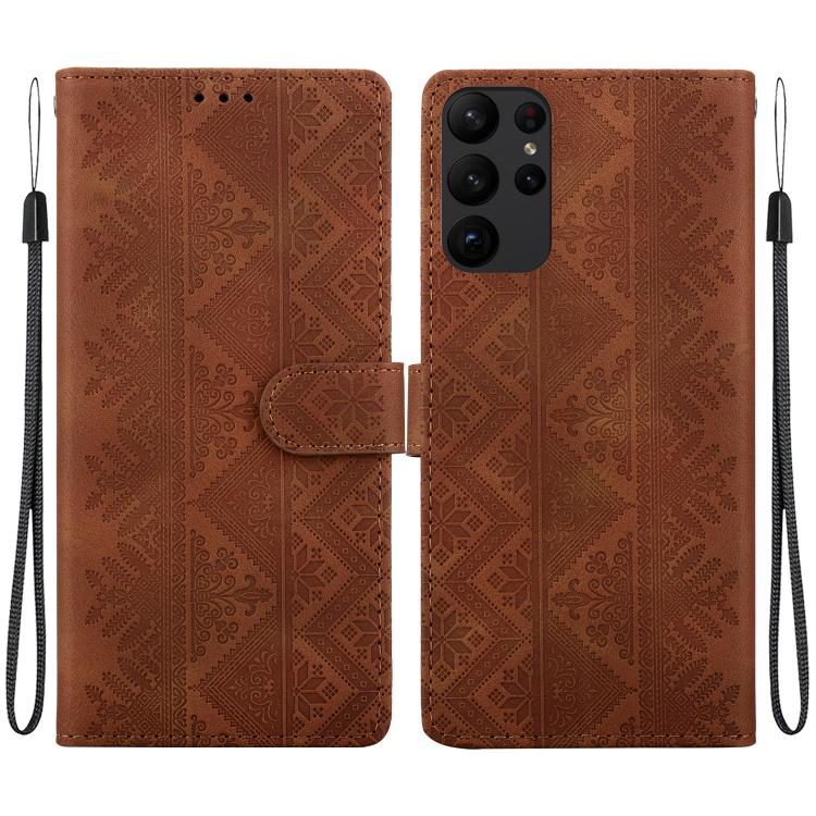 Custodia per telefono in ecopelle con motivo etnico in rilievo, For Galaxy S24 5G, For Galaxy S23 FE 5G, For Galaxy S23 Ultra 5G, For Galaxy S23+ 5G