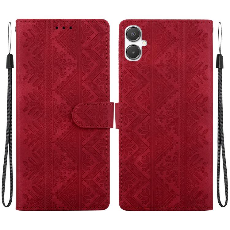 Custodia per telefono in ecopelle con motivo etnico in rilievo, For Galaxy A57 5G, For Galaxy A37 5G / A36 5G, For Galaxy A27 5G, For Galaxy A25e 5G JP