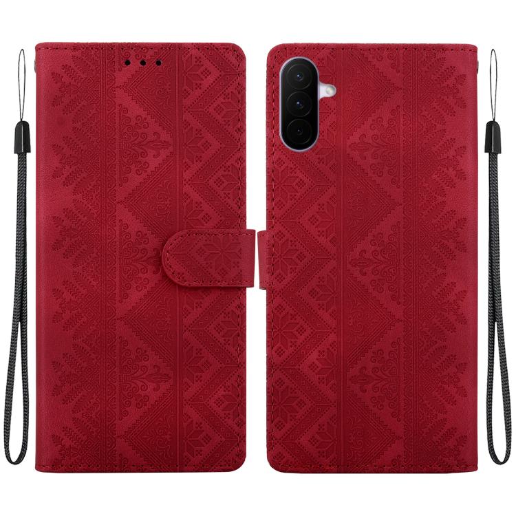 Custodia per telefono in ecopelle con motivo etnico in rilievo, For Galaxy A57 5G, For Galaxy A37 5G / A36 5G, For Galaxy A27 5G, For Galaxy A25e 5G JP