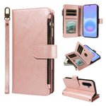 P03 Custodia per telefono in similpelle di vitello con 9 scomparti per carte, chiusura a cerniera e cinturino da polso, For Galaxy A57 5G, For Galaxy A37 5G, For Galaxy A27 5G, For Galaxy A07 5G / A06 5G / 4G