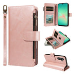 P03 Custodia per telefono in similpelle di vitello con 9 scomparti per carte, chiusura a cerniera e cinturino da polso, For Galaxy A26 / A17 / A16 5G, For Galaxy A36 / A56 5G, For Galaxy A15 5G, For Galaxy A55 5G