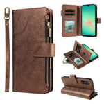 P03 Custodia per telefono in similpelle di vitello con 9 scomparti per carte, chiusura a cerniera e cinturino da polso, For Galaxy A26 / A17 / A16 5G, For Galaxy A36 / A56 5G, For Galaxy A15 5G, For Galaxy A55 5G