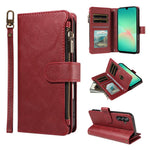 P03 Custodia per telefono in similpelle di vitello con 9 scomparti per carte, chiusura a cerniera e cinturino da polso, For Galaxy A26 / A17 / A16 5G, For Galaxy A36 / A56 5G, For Galaxy A15 5G, For Galaxy A55 5G