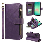 P03 Custodia per telefono in similpelle di vitello con 9 scomparti per carte, chiusura a cerniera e cinturino da polso, For Galaxy A26 / A17 / A16 5G, For Galaxy A36 / A56 5G, For Galaxy A15 5G, For Galaxy A55 5G