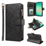 P03 Custodia per telefono in similpelle di vitello con 9 scomparti per carte, chiusura a cerniera e cinturino da polso, For Galaxy A26 / A17 / A16 5G, For Galaxy A36 / A56 5G, For Galaxy A15 5G, For Galaxy A55 5G