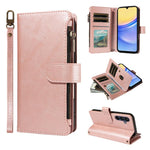 P03 Custodia per telefono in similpelle di vitello con 9 scomparti per carte, chiusura a cerniera e cinturino da polso, For Galaxy A26 / A17 / A16 5G, For Galaxy A36 / A56 5G, For Galaxy A15 5G, For Galaxy A55 5G