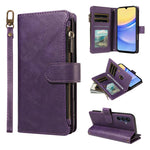 P03 Custodia per telefono in similpelle di vitello con 9 scomparti per carte, chiusura a cerniera e cinturino da polso, For Galaxy A26 / A17 / A16 5G, For Galaxy A36 / A56 5G, For Galaxy A15 5G, For Galaxy A55 5G