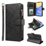 P03 Custodia per telefono in similpelle di vitello con 9 scomparti per carte, chiusura a cerniera e cinturino da polso, For Galaxy A26 / A17 / A16 5G, For Galaxy A36 / A56 5G, For Galaxy A15 5G, For Galaxy A55 5G