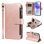 P03 Custodia per telefono in similpelle di vitello con 9 scomparti per carte, chiusura a cerniera e cinturino da polso, For Galaxy A26 / A17 / A16 5G, For Galaxy A36 / A56 5G, For Galaxy A15 5G, For Galaxy A55 5G