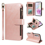 P03 Custodia per telefono in similpelle di vitello con 9 scomparti per carte, chiusura a cerniera e cinturino da polso, For Galaxy A35 5G, For Galaxy A05, For Galaxy A05s, For Galaxy A25 5G