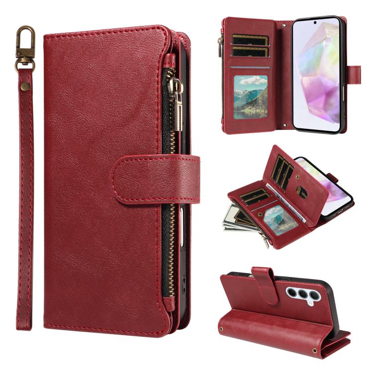 P03 Custodia per telefono in similpelle di vitello con 9 scomparti per carte, chiusura a cerniera e cinturino da polso, For Galaxy A35 5G, For Galaxy A05, For Galaxy A05s, For Galaxy A25 5G