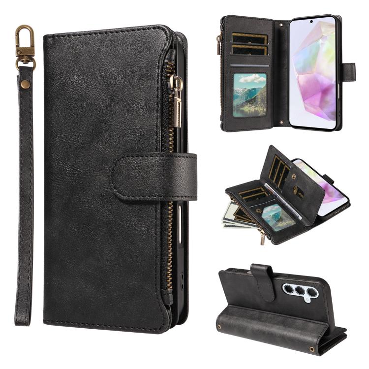 P03 Custodia per telefono in similpelle di vitello con 9 scomparti per carte, chiusura a cerniera e cinturino da polso, For Galaxy A35 5G, For Galaxy A05, For Galaxy A05s, For Galaxy A25 5G