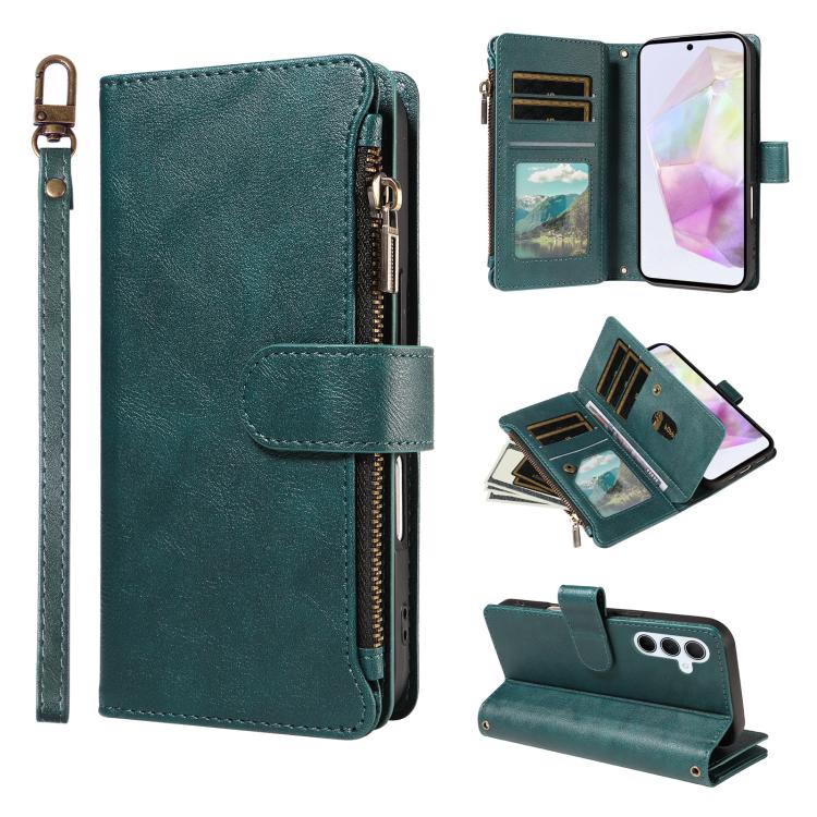 P03 Custodia per telefono in similpelle di vitello con 9 scomparti per carte, chiusura a cerniera e cinturino da polso, For Galaxy A35 5G, For Galaxy A05, For Galaxy A05s, For Galaxy A25 5G