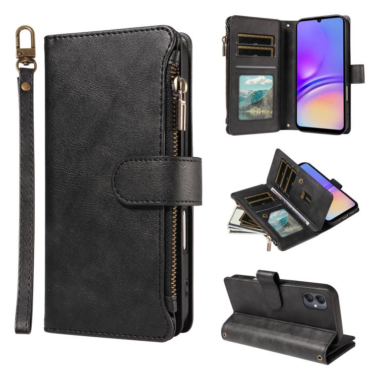 P03 Custodia per telefono in similpelle di vitello con 9 scomparti per carte, chiusura a cerniera e cinturino da polso, For Galaxy A35 5G, For Galaxy A05, For Galaxy A05s, For Galaxy A25 5G