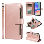 P03 Custodia per telefono in similpelle di vitello con 9 scomparti per carte, chiusura a cerniera e cinturino da polso, For Galaxy A35 5G, For Galaxy A05, For Galaxy A05s, For Galaxy A25 5G