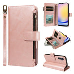 P03 Custodia per telefono in similpelle di vitello con 9 scomparti per carte, chiusura a cerniera e cinturino da polso, For Galaxy A35 5G, For Galaxy A05, For Galaxy A05s, For Galaxy A25 5G