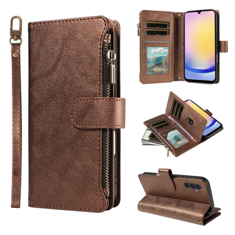 P03 Custodia per telefono in similpelle di vitello con 9 scomparti per carte, chiusura a cerniera e cinturino da polso, For Galaxy A35 5G, For Galaxy A05, For Galaxy A05s, For Galaxy A25 5G