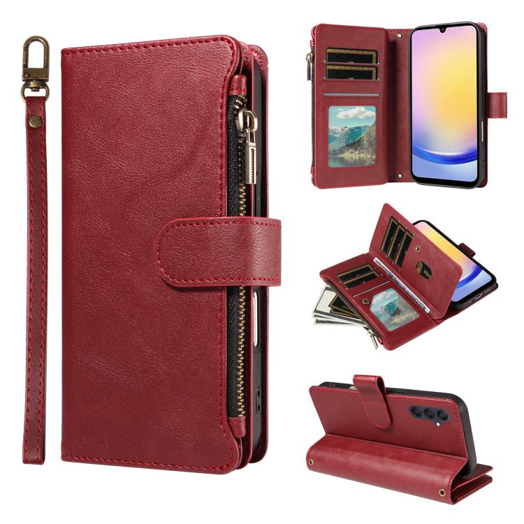 P03 Custodia per telefono in similpelle di vitello con 9 scomparti per carte, chiusura a cerniera e cinturino da polso, For Galaxy A35 5G, For Galaxy A05, For Galaxy A05s, For Galaxy A25 5G