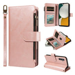 P03 Custodia per telefono in similpelle di vitello con 9 scomparti per carte, chiusura a cerniera e cinturino da polso, For Galaxy A24 4G, For Galaxy A34 5G, For Galaxy A54 5G, For Galaxy A14 5G