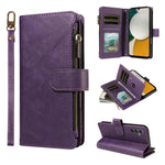 P03 Custodia per telefono in similpelle di vitello con 9 scomparti per carte, chiusura a cerniera e cinturino da polso, For Galaxy A24 4G, For Galaxy A34 5G, For Galaxy A54 5G, For Galaxy A14 5G