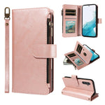 P03 Custodia per telefono in similpelle di vitello con 9 scomparti per carte, chiusura a cerniera e cinturino da polso, For Galaxy A24 4G, For Galaxy A34 5G, For Galaxy A54 5G, For Galaxy A14 5G