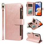 P03 Custodia per telefono in similpelle di vitello con 9 scomparti per carte, chiusura a cerniera e cinturino da polso, For Galaxy A24 4G, For Galaxy A34 5G, For Galaxy A54 5G, For Galaxy A14 5G