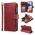 P03 Custodia per telefono in similpelle di vitello con 9 scomparti per carte, chiusura a cerniera e cinturino da polso, For Galaxy A24 4G, For Galaxy A34 5G, For Galaxy A54 5G, For Galaxy A14 5G