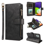 P03 Custodia per telefono in similpelle di vitello con 9 scomparti per carte, chiusura a cerniera e cinturino da polso, For Galaxy A22 4G