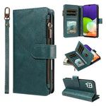 P03 Custodia per telefono in similpelle di vitello con 9 scomparti per carte, chiusura a cerniera e cinturino da polso, For Galaxy A22 4G