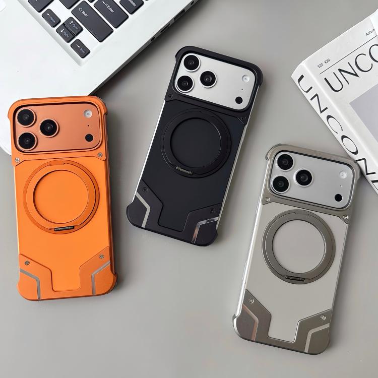 Custodia per telefono in silicone con supporto magnetico e armatura senza cornice., For iPhone 17 Pro Max