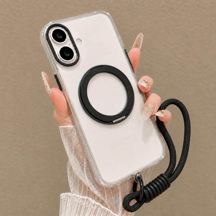Custodia per telefono antiurto con airbag, supporto magnetico girevole e cinturino da polso., For iPhone 16 Pro, For iPhone 16 Plus, For iPhone 16, For iPhone 15 Pro Max