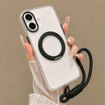 Custodia per telefono antiurto con airbag, supporto magnetico girevole e cinturino da polso., For iPhone 16 Pro, For iPhone 16 Plus, For iPhone 16, For iPhone 15 Pro Max
