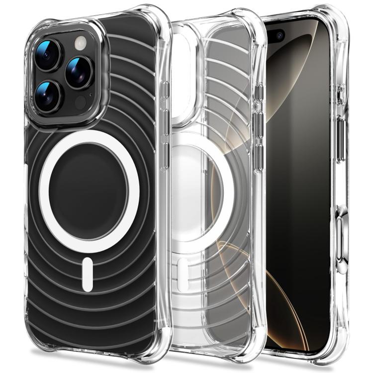 Custodia magnetica antiurto con angoli ammortizzanti e motivo a onde per telefono., For iPhone 16 Pro Max, For iPhone 16 Pro, For iPhone 16 Plus