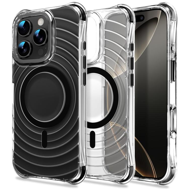 Custodia magnetica antiurto con angoli ammortizzanti e motivo a onde per telefono., For iPhone 16 Pro Max, For iPhone 16 Pro, For iPhone 16 Plus