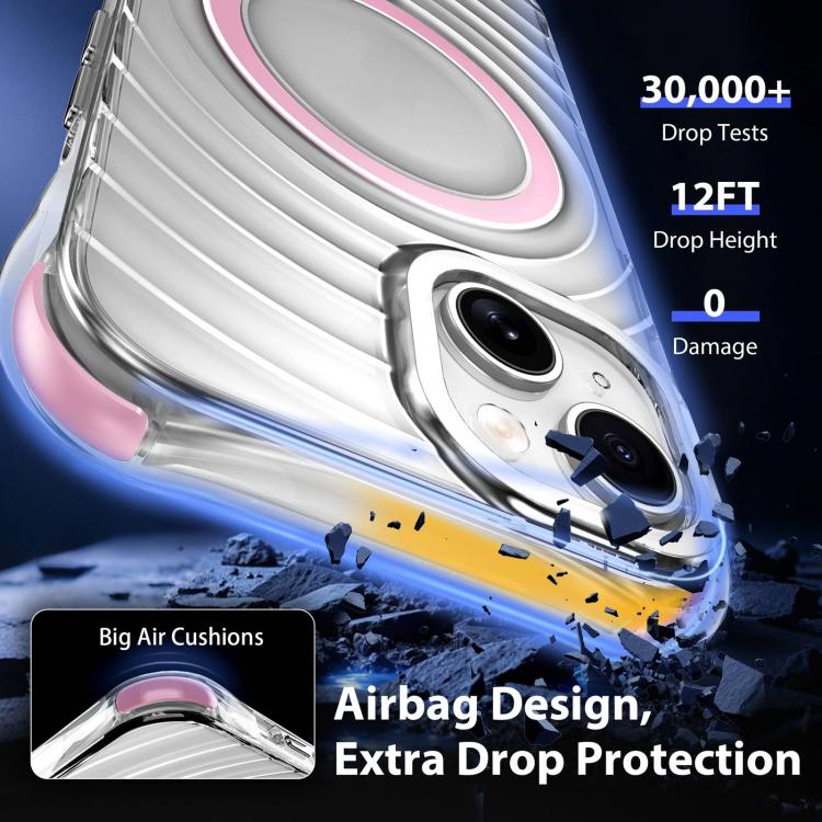 Custodia magnetica antiurto con angoli ammortizzanti e motivo a onde per telefono., For iPhone 15 Plus / 14 Plus, For iPhone 15, For iPhone 14 / 13