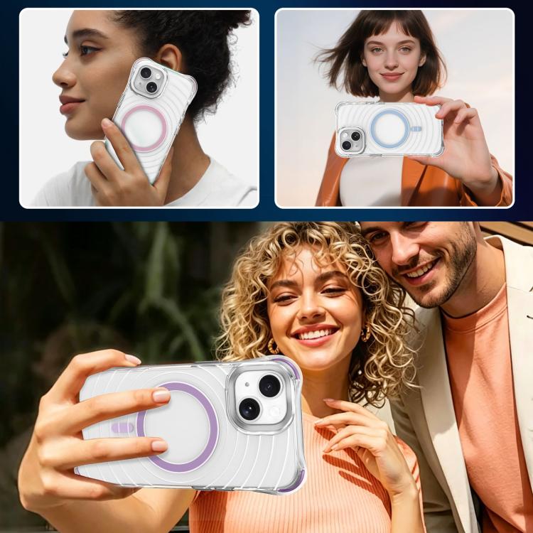 Custodia magnetica antiurto con angoli ammortizzanti e motivo a onde per telefono., For iPhone 15 Plus / 14 Plus, For iPhone 15, For iPhone 14 / 13