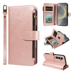 Custodia per telefono vegana in similpelle di vitello con 9 scomparti per carte, chiusura a cerniera e cinturino da polso., For Galaxy S25 FE 5G, For Galaxy S25 Edge 5G, For Galaxy S25 / S24 5G, For Galaxy S25+ / S24+ 5G