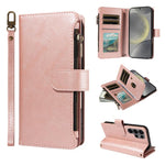 Custodia per telefono vegana in similpelle di vitello con 9 scomparti per carte, chiusura a cerniera e cinturino da polso., For Galaxy S25 Ultra 5G, For Galaxy S24 FE 5G, For Galaxy S24 Ultra 5G, For Galaxy S23 FE 5G