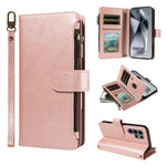 Custodia per telefono vegana in similpelle di vitello con 9 scomparti per carte, chiusura a cerniera e cinturino da polso., For Galaxy S25 Ultra 5G, For Galaxy S24 FE 5G, For Galaxy S24 Ultra 5G, For Galaxy S23 FE 5G