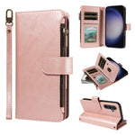 Custodia per telefono vegana in similpelle di vitello con 9 scomparti per carte, chiusura a cerniera e cinturino da polso., For Galaxy S25 Ultra 5G, For Galaxy S24 FE 5G, For Galaxy S24 Ultra 5G, For Galaxy S23 FE 5G