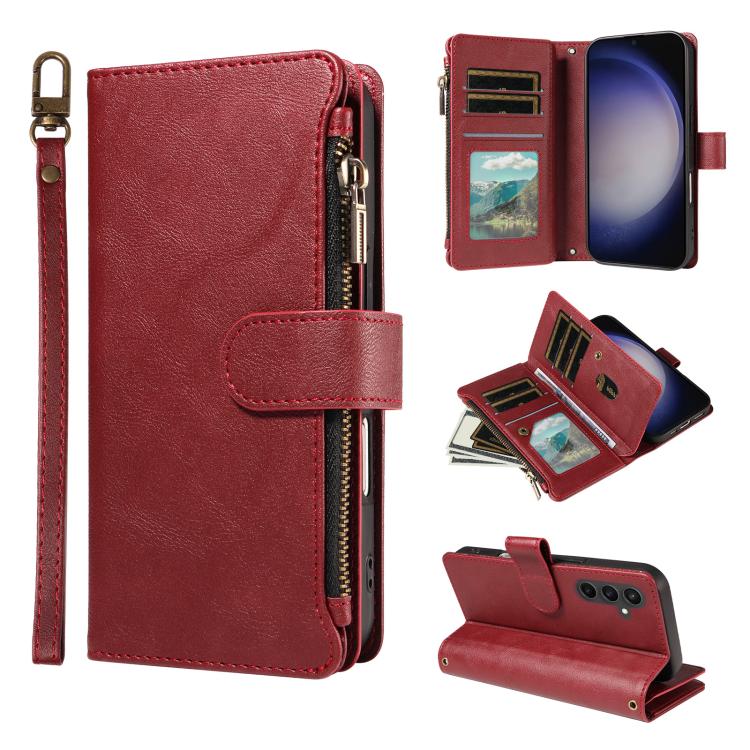 Custodia per telefono vegana in similpelle di vitello con 9 scomparti per carte, chiusura a cerniera e cinturino da polso., For Galaxy S25 Ultra 5G, For Galaxy S24 FE 5G, For Galaxy S24 Ultra 5G, For Galaxy S23 FE 5G