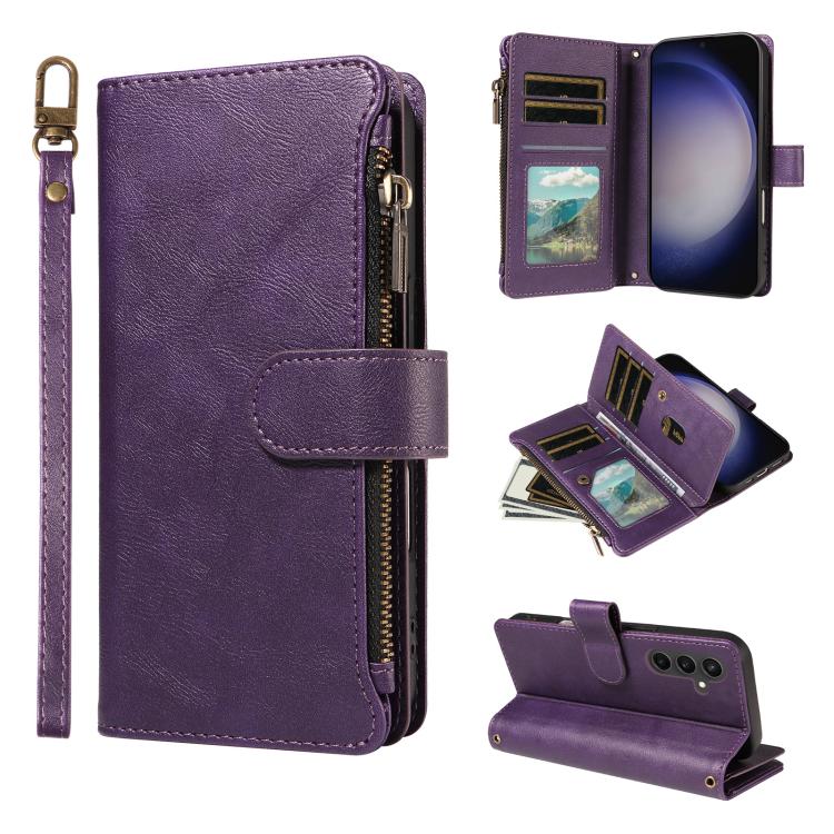 Custodia per telefono vegana in similpelle di vitello con 9 scomparti per carte, chiusura a cerniera e cinturino da polso., For Galaxy S23 Ultra 5G, For Galaxy S23+ 5G, For Galaxy S23 5G