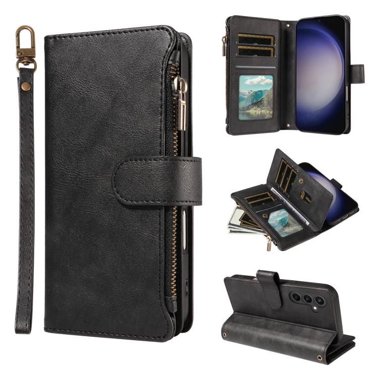 Custodia per telefono vegana in similpelle di vitello con 9 scomparti per carte, chiusura a cerniera e cinturino da polso., For Galaxy S23 Ultra 5G, For Galaxy S23+ 5G, For Galaxy S23 5G