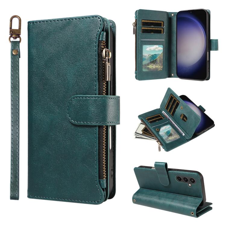 Custodia per telefono vegana in similpelle di vitello con 9 scomparti per carte, chiusura a cerniera e cinturino da polso., For Galaxy S23 Ultra 5G, For Galaxy S23+ 5G, For Galaxy S23 5G